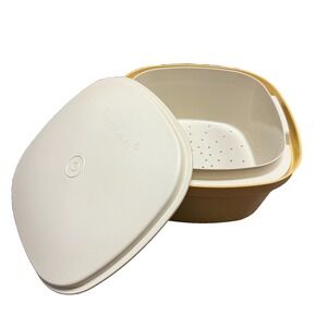 Vintage 3 Quart Tupperware Harvest Gold Steam N Store Steamer 888 Strainer w Lid
